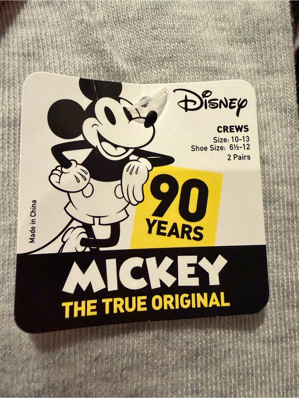 NWT Disney Mickey Mouse Crew Socks 2 pair Size 10-13